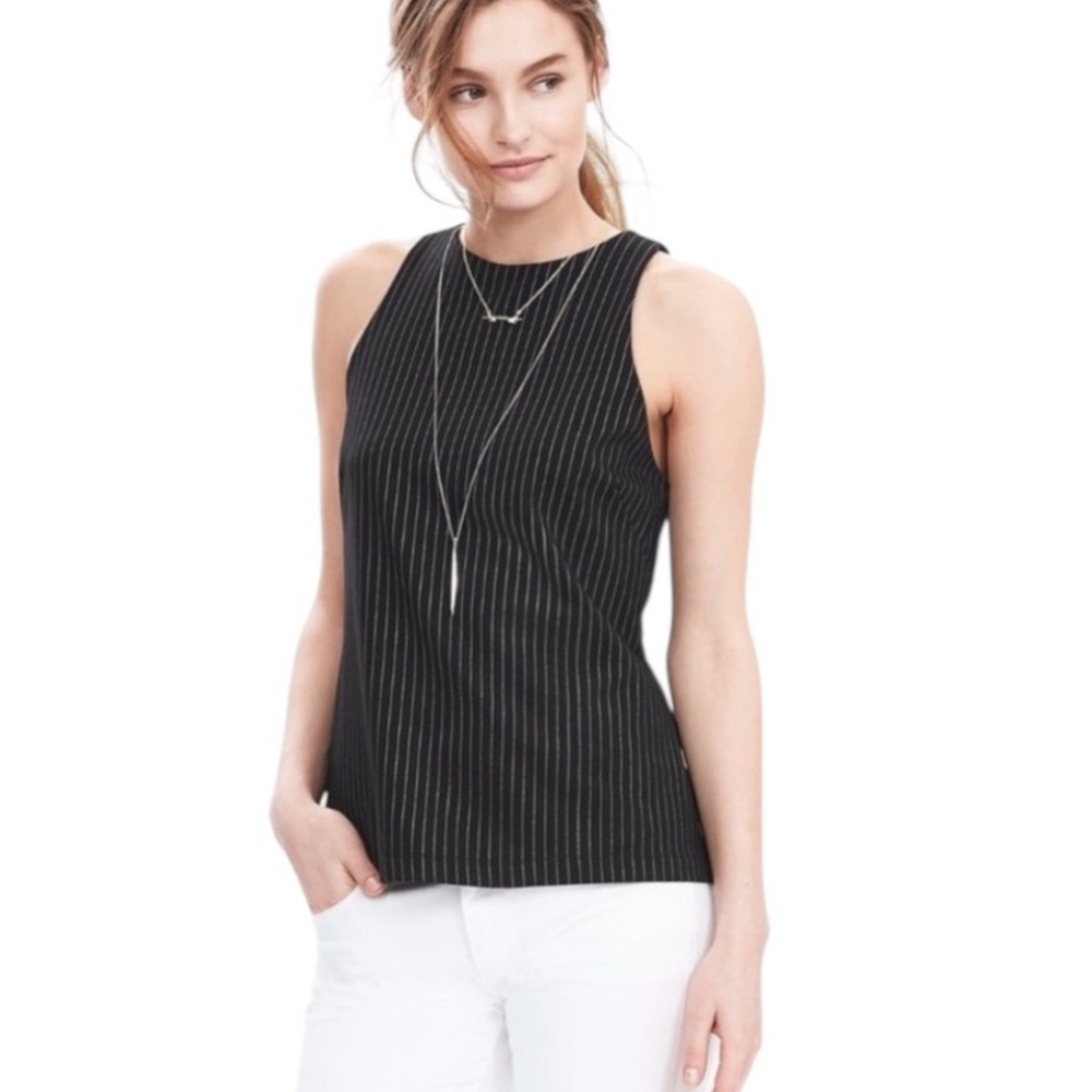Banana Republic Women's Black Ponte Pinstripe Tank Shell Top 4